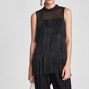 Zara Black Fringe Top Size Small